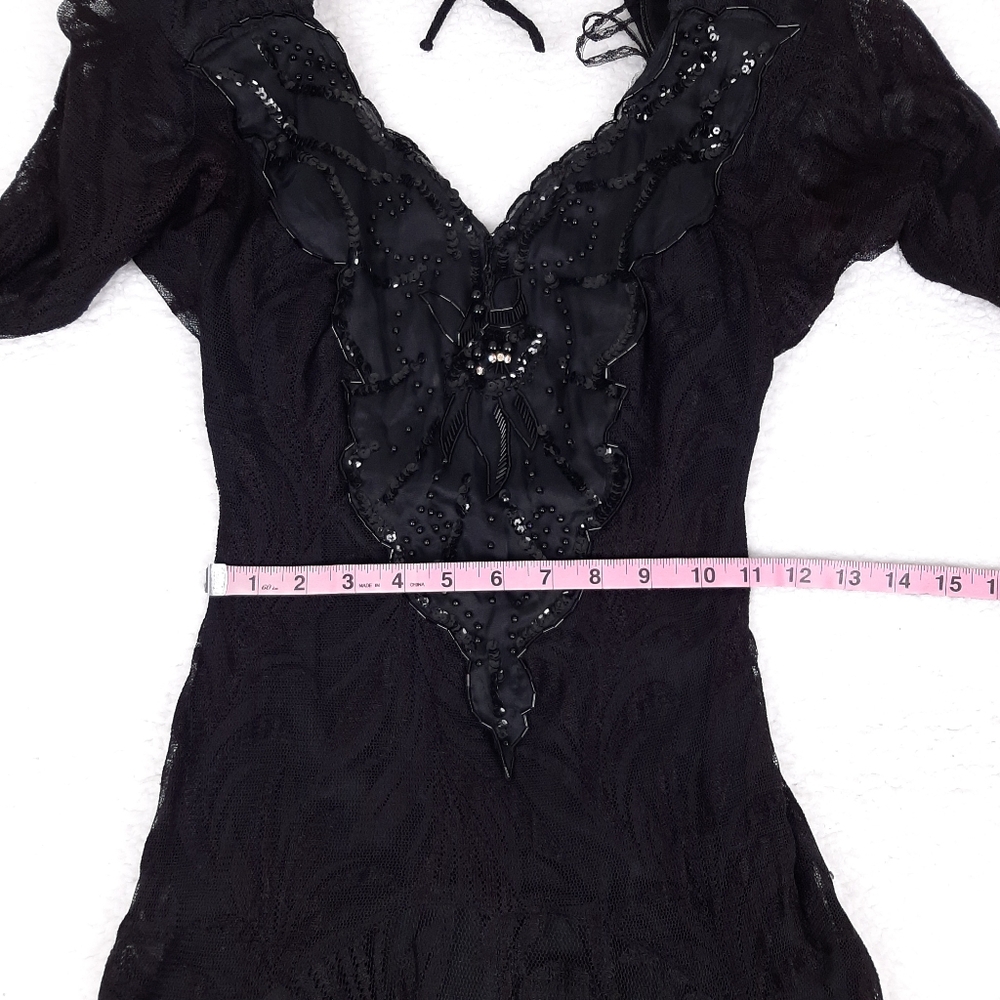 Karen Okada David Howard Climax vintage beaded lace midi dress witchy black - Picture 5 of 12